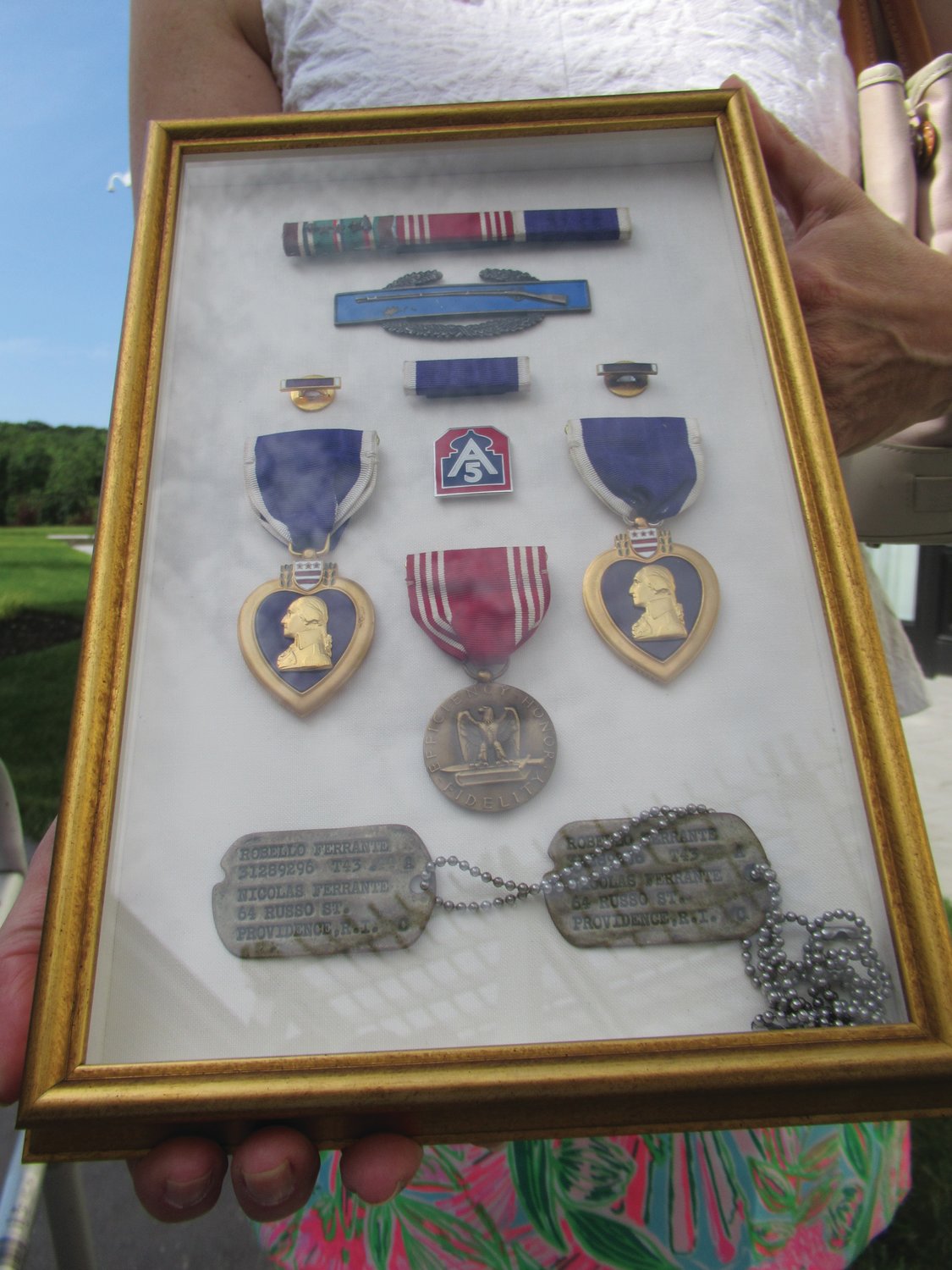 DISTINGUISHED DISPLAY: This is the framed collection of the 11 war medals Rebello Ferrante received during his 4-year career in the U.S. Army during World War II.